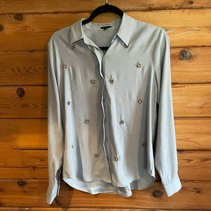 Ann Taylor dusk- blue starburst blouse with gems. Size Small